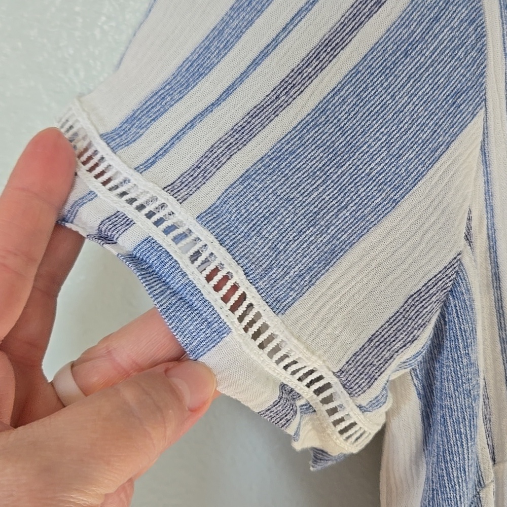 Lulus | Ardell Blue and White Striped Embroidered Shift Dress Size Medium - Picture 8 of 12